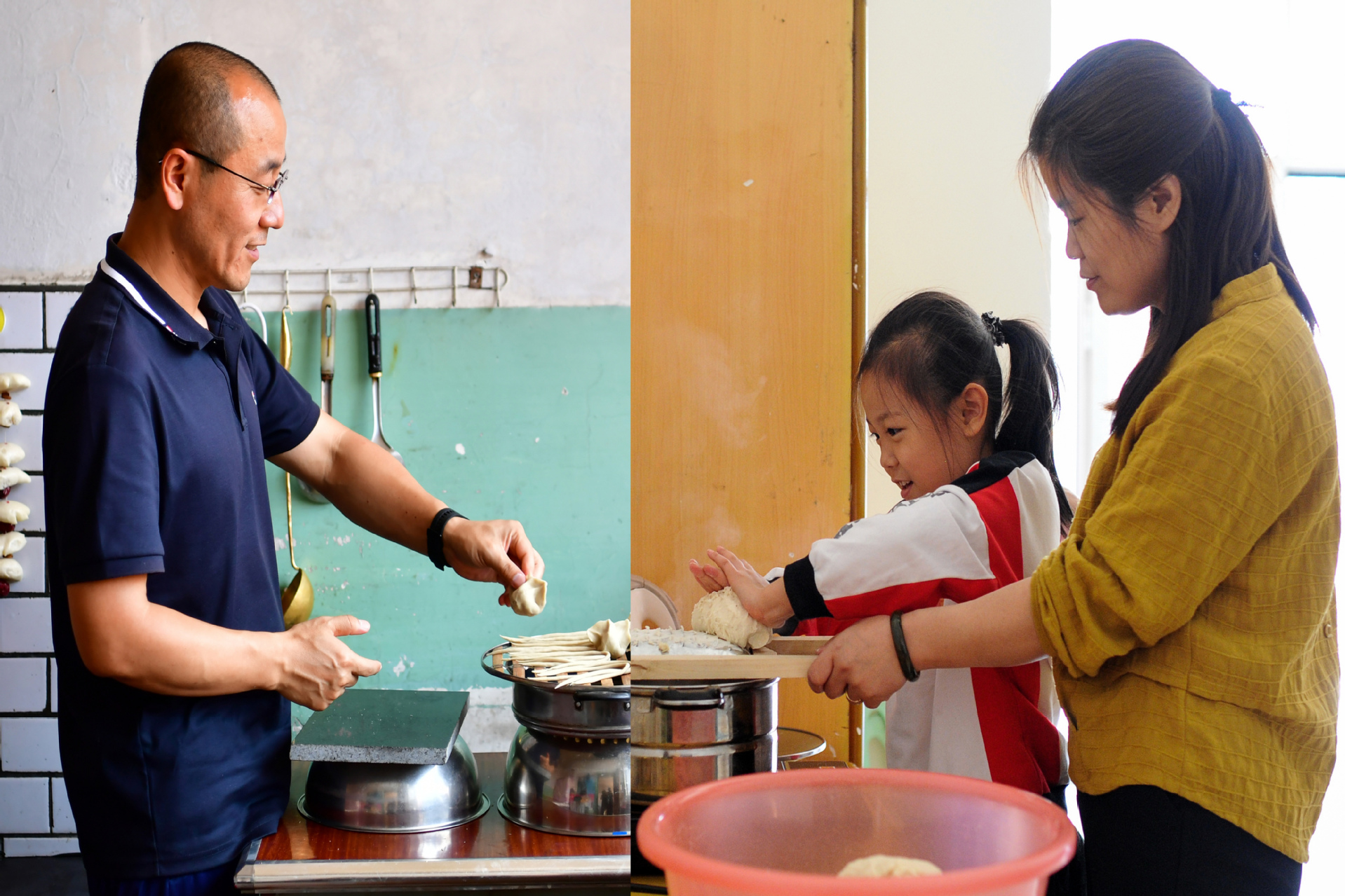 劉志軍（左）、李翠葉（右）和女兒在村里做飯。新華社發(fā).JPG